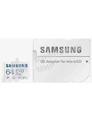Флеш карта microSDXC 64GB Samsung EVO Plus Memory Card Samsung UHS-I U1 Class 10, Adapter, 130 MB/s, 10000 циклов, - 25°C to 85°C, RTL Samsung MB-MC64KA