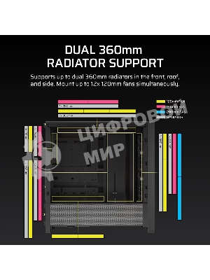 Корпус без блока питания Corsair Frame 4000D RS ARGB, Midi-Tower, TG, 3x120мм ARGB, 2xUSB-A 3.2, 1xUSB 3.2 Type-C, E-ATX, ATX, mATX, mITX Black