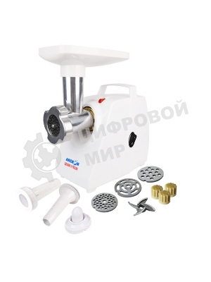 Мясорубка электрическая Аксион М34.02 белый, 1500 Вт, 1.7 кг/мин, защита от перегрузки, насадки - 5