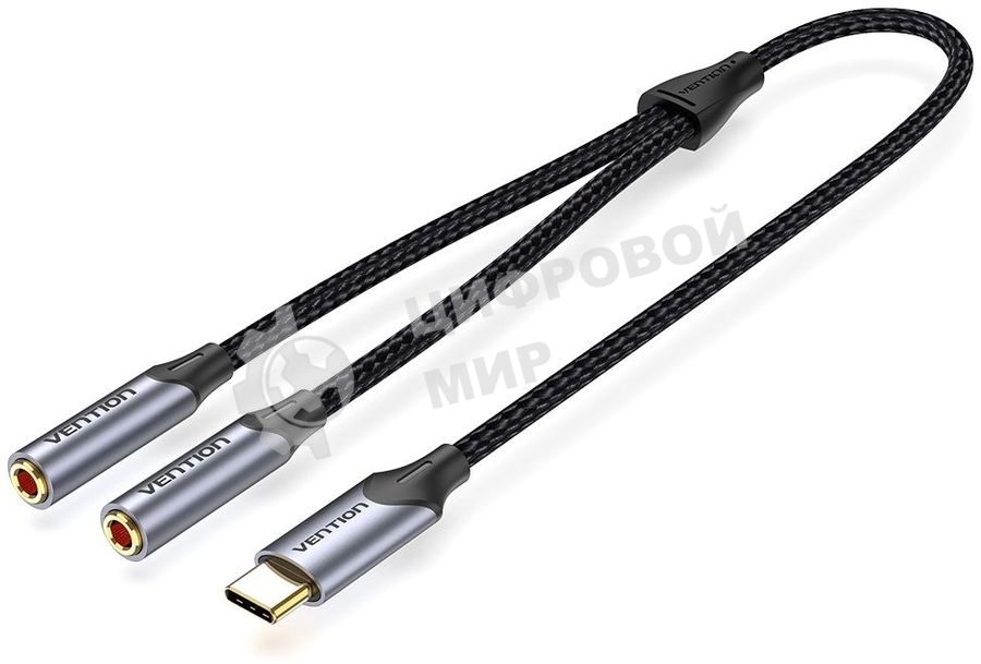 Переходник-разветвитель Vention гибкий USB-C M/Jack 3.5 мм F x 2 - 0.3 м