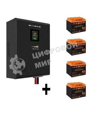 Комплект Источник бесперебойного питания EX296004RUS + батарея 45Aч EX285666RUS 4шт (инвертор, синус, для котла, настенный) ExeGate FineSine SX-5000.LCD.AVR.2SH.T <5000VA/3500W, чистая синусоида, цветной LCD-дисплей, AVR, 2*Schuko+клеммы, линейно-интерактивный, крепление настенное, черный> + батарея ExeGate HRL 12-45 (12В, 45Ач) 4шт