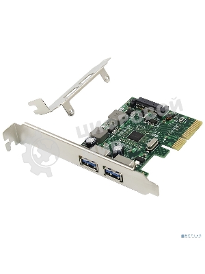 Контроллер ORIENT AM-U3142PE-2A, PCI-Ex4 v3.0, USB 3.2 Gen2, 2-port ext Type-A, ASM3142 chipset, разъем доп.питания, в комплекте LP планка крепления (31273)