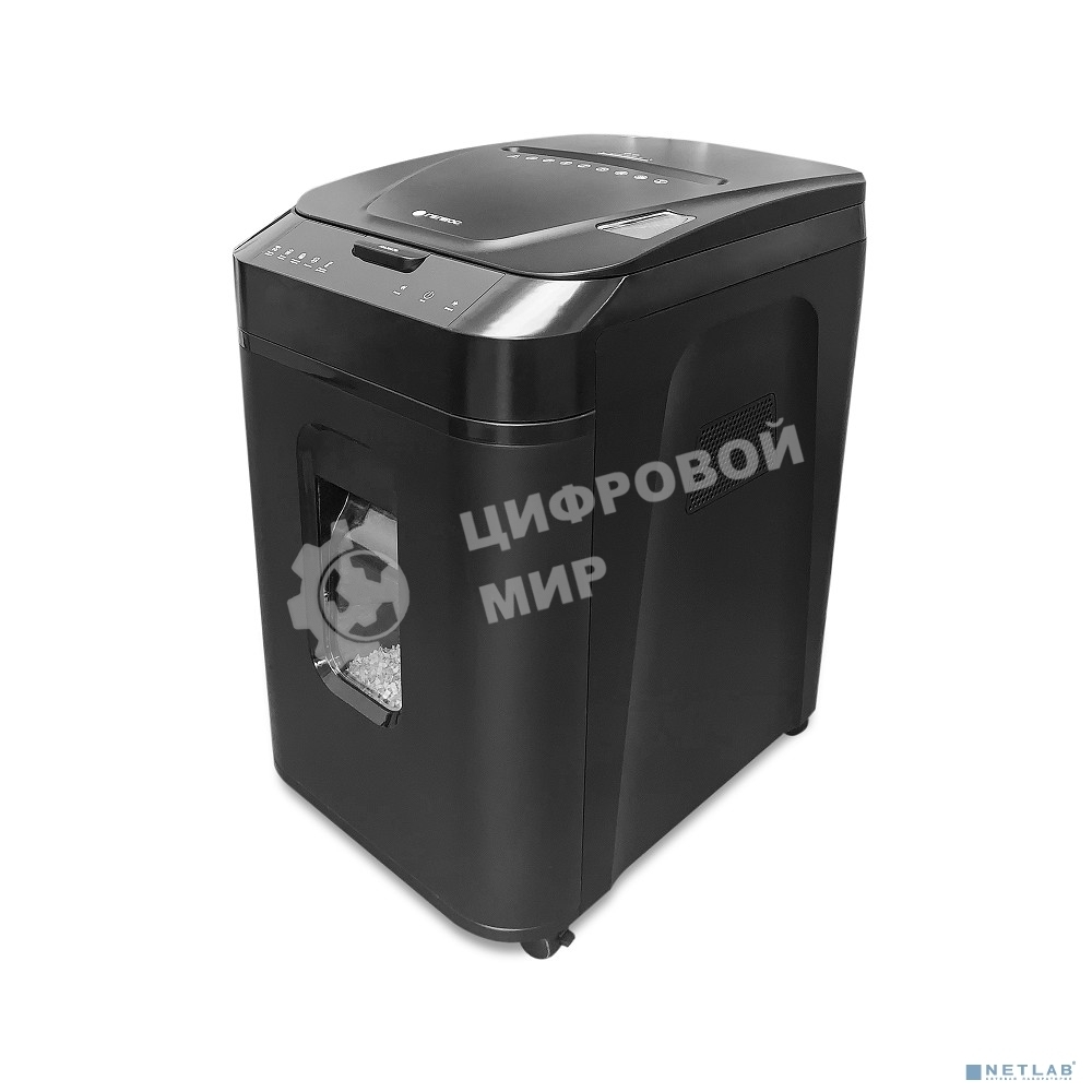 Шредер ГЕЛЕОС АП40-4, DIN P-4 (4 ур-нь секр.), фрагмент 3,9х12мм, АВТОПОДАЧА 170 лист (70г/м2), пл.карты/скрепки/скобы, 37 литров