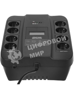 Источник бесперебойного питания Powercom Back-UPS SPIDER, Line-Interactive, LCD, AVR, 900VA/540W, Schuko, USB, black (1456263)