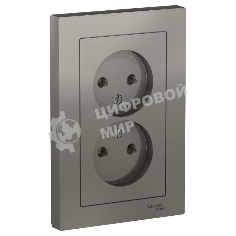 Розетка 2-м СП AtlasDesign 16А IP20 без заземл. в сборе сталь SchE ATN000920