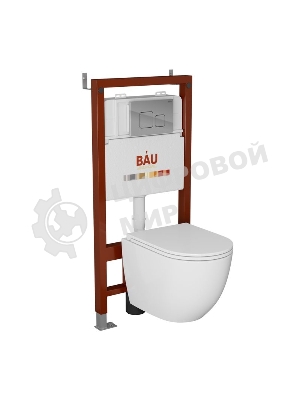 Комплект BAU 6 в 1: инсталляция BAU PRO, унитаз подвесной безободковый торнадо обратного потока Bau Dream 52х36 Hurricane-2, сиденье дюропласт микролифт, кнопка смыва BAU Soul, хром