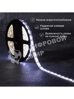 Лента светодиодная 5 м 12 В 5050 6500 К IP65 60 LED/м для БП с клеммами LAMPER