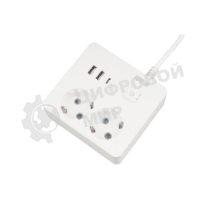Удл. PC 0,5 м, 2 р с/з, с вык.16А, 3USB, бел. кв SPG5-A4