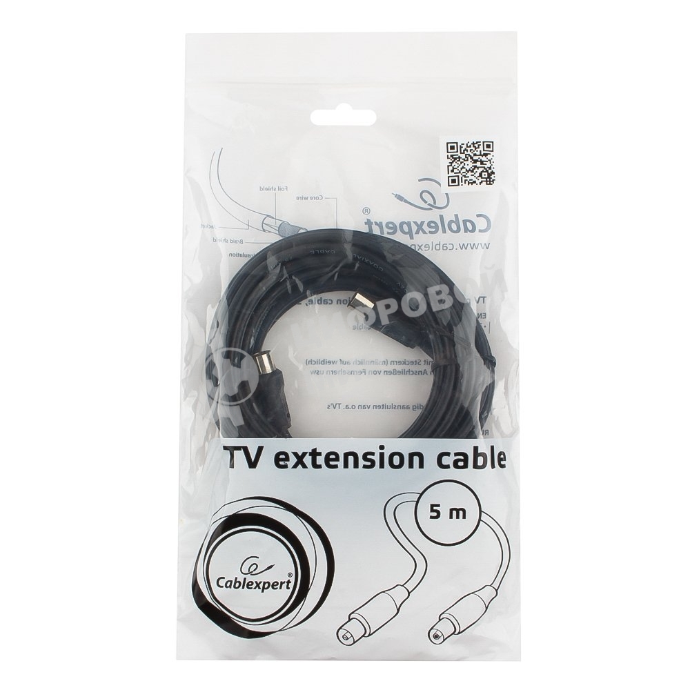 Кабель телевизионный Cablexpert, CCV-515-5M, Coaxial M/F, 5м