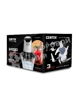 Чоппер Centek CT-1392 Сталь 600Вт 6 лезвий, стеклянная чаша 1,2л, разборные ножи
