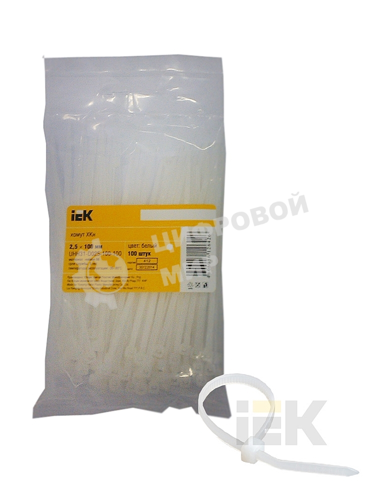 Хомут кабельный 2.5х100 нейл. белый (уп. 100 шт) ИЭК UHH31-D025-100-100