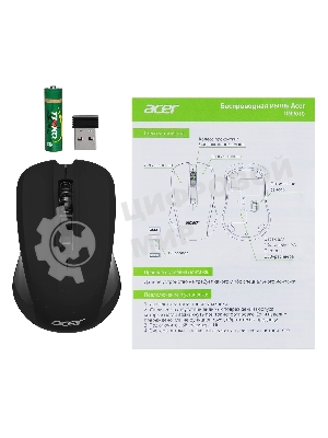 Мышь беспроводная Acer OMR010 черный, 1200 dpi, радиоканал, USB, кнопки - 3