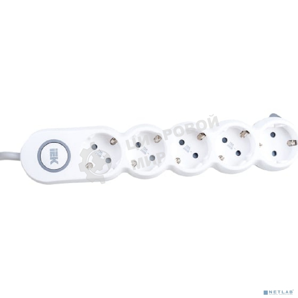 Удлинитель IEK WYP53-16-05-05-ZK У05В с выключателем 5 мест 2P+PE/5 м 3х1,5 мм2 16А/250В UNO