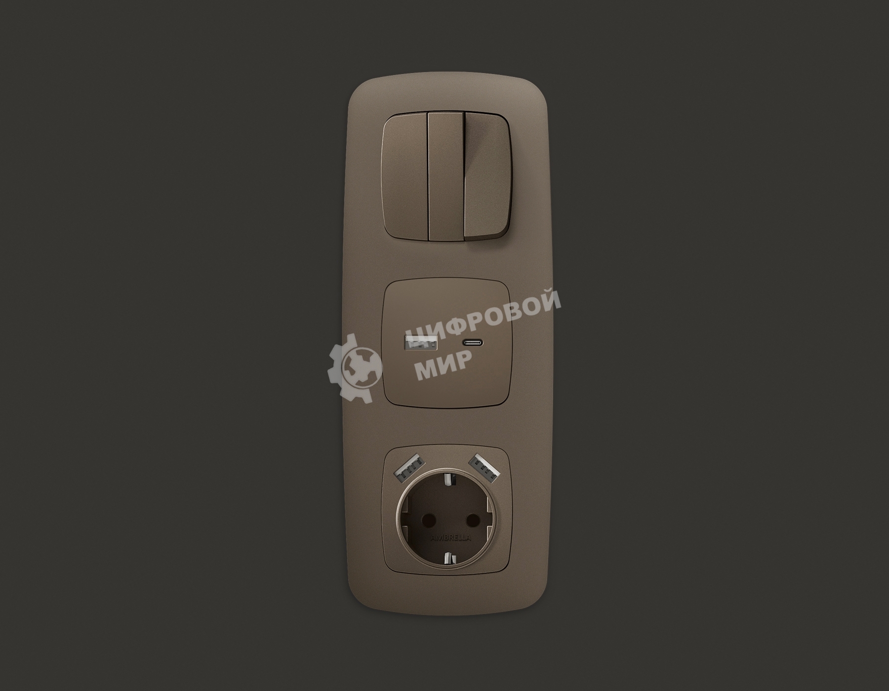 Лицевая панель OMEGA (Темная бронза матовый) для розетки 2USB тип A+C QUANT OP6410
