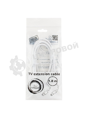 Кабель телевизионный Cablexpert CCV-515-W, Coaxial M/F, белый, 1.8м