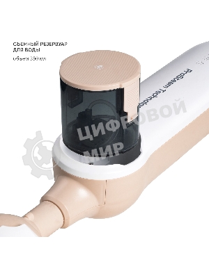 Паровая швабра Galaxy Line GL 6401, белый с бежевым, 1600 Вт, 0,35 л, 2,5 бар, 3 режима, время работы до 25 мин, макс. подача пара 35 г/мин, макс. температура нагрева 110°C, время нагрева 30 с, уборка на расстоянии до 6 м, вертикальная парковка, аксессуары: накладка из микрофибры, насадка для ковров, мерный стакан