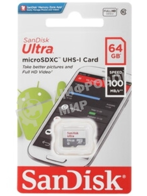 Флеш карта microSD 64Gb SanDisk microSDXC Class 10 Ultra UHS-I 100Mb/s