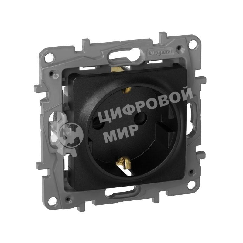 Розетка 2К+З, немецкий стандарт, винтовые зажимы, 16А, 250В~, Etika, антрацит Розетка 2К+З, немецкий стандарт, винтовые зажимы, 16А, 250В~, Etika, антрацит