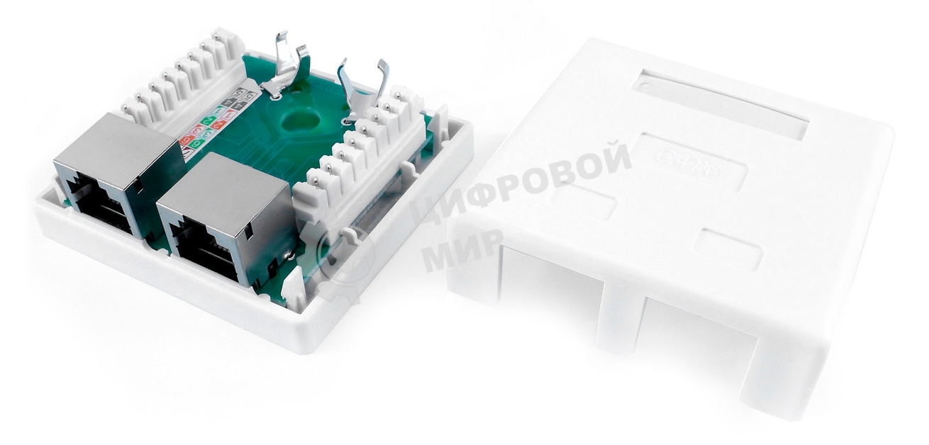 Розетка компьютерная Hyperline, 2x RJ45, кат. 6, экр., 26х62,3 мм (ВхШ), белый, (SB1-2-8P8C-C6-SH-WH)