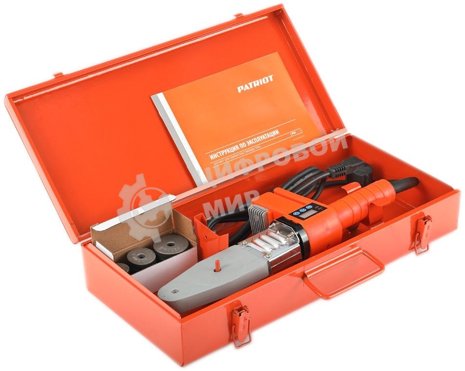 Аппарат для сварки пластиковых труб PATRIOT PW 800, 3 насадки, электронная регулировка, ЖК дисплей, 800W, кейс металл.