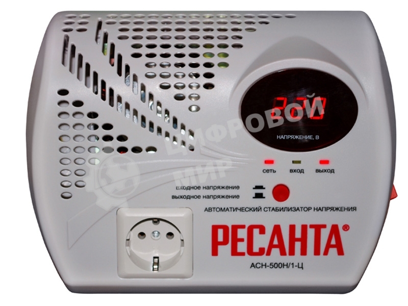 Стабилизатор напряжения Ресанта АСН- 500 Н/1-Ц 63/6/9 Стабилизатор 220В±8%, Габариты 260х200х110, Вес 2,6кг