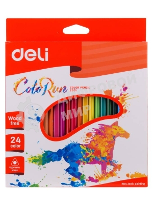 Карандаши цветные Deli ColoRun EC00120 трехгранные пластик 24цв. коробка/европод.