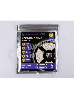 Светодиодная лента Ambrella light GS2602 COB 320Led/ 10W m/ 12V IP20 4500K/ 5000*8*1.54mm (2 конт.)
