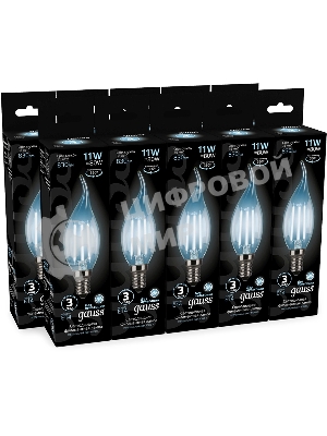 Лампа светодиодная филаментная Gauss Filament 11Вт цок.:E14 свеча 220B св.свеч.бел.нейт. CF35 (упак.:10шт)