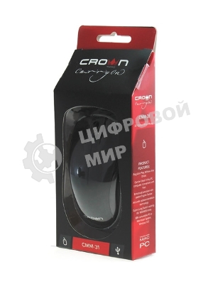 Мышь проводная Crown CMM-128 черный, 1000 dpi, USB, кнопки - 2
