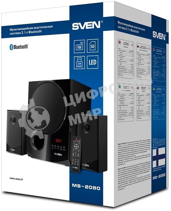Акустическая система 2.1 SVEN MS-2080/70 Watt/~220V 50Hz/FM-тюнер, USB/SD, дисплей/BLUETOOTH/ПДУ/Black
