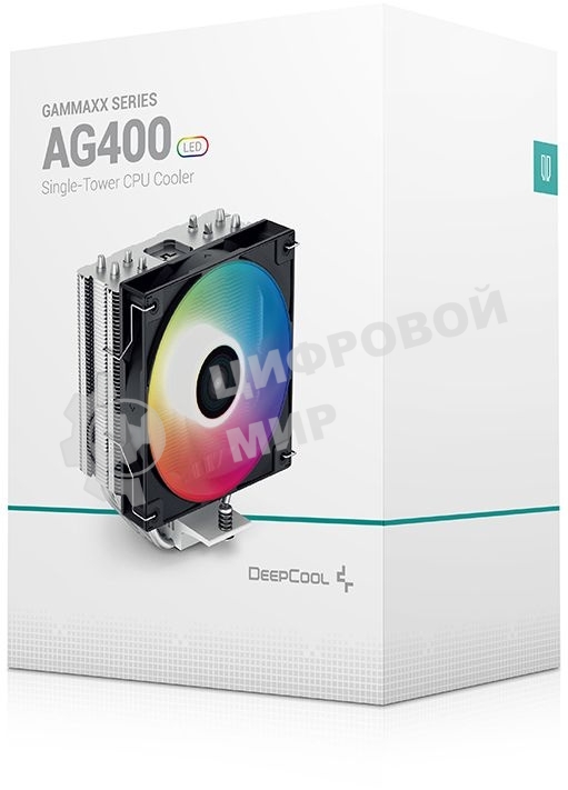 Кулер для процессора DEEPCOOL AG400 LED черный, 120 мм, алюминий/медь, 2000 об/мин, 31.6 дБ, 4 pin, 220 Вт, 150 мм