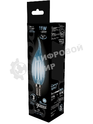 Лампа светодиодная филаментная Gauss Filament 11Вт цок.:E14 свеча 220B св.свеч.бел.нейт. CF35 (упак.:10шт)