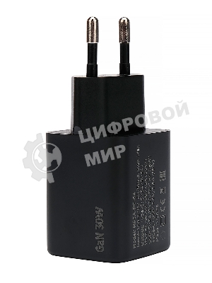 Зарядное устройство Cablexpert MP3A-PC-64, 30Вт GaN, 3А, QC4.0/PD, 1xUSB, 1xType-C, черный, пакет