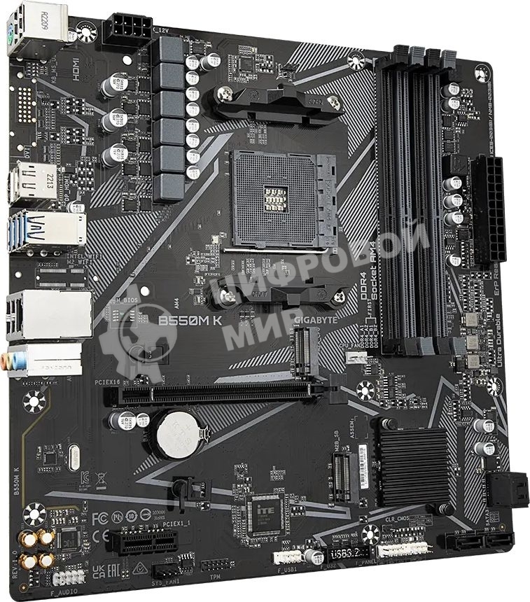 Материнская плата Gigabyte B550M K, AM4, AMD B550, 4xDDR4, 4xSATA, 2xM.2, 1xPCIe 4.0 x16, 1xPCIe x1, 1xHDMI, 1xDP, 1x 1Gb LAN, 4xUSB-A 3.2 Gen 1, 4xUSB-A 2.0, 3x3.5 мм, 7.1, mATX