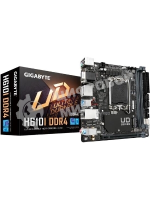 Материнская плата Gigabyte H610I DDR4, LGA 1700, Intel H610, 2xDDR4, 4xSATA, 1xM.2, 1xPCIe 4.0 x16, 1xHDMI, 1xVGA, 2xDP, 1x 1Gb LAN, 2xUSB-A 3.2 Gen 1, 4xUSB-A 2.0, 3x 3.5 мм, 7.1, Mini-ITX