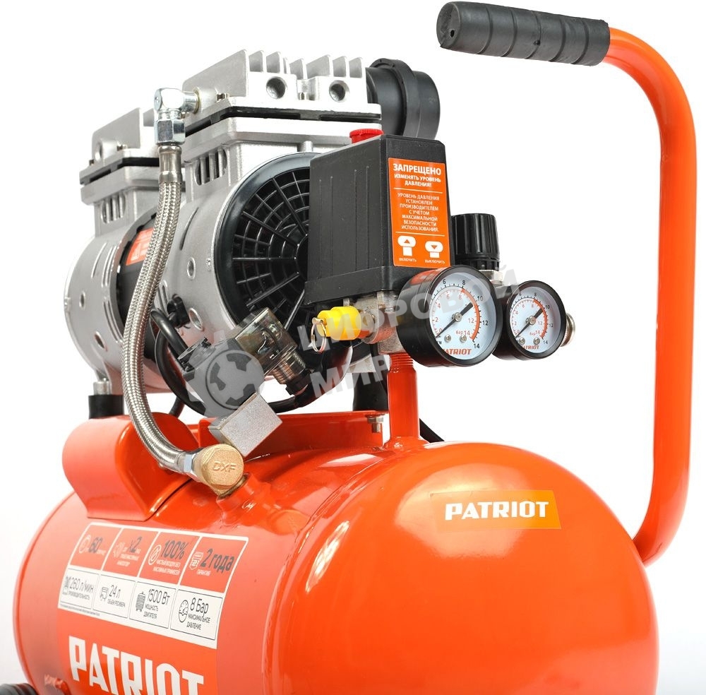 Компрессор поршневой безмасляный Patriot WO 24-260S, 260 л/мин, 8 бар, 1500 Вт, 24 л, быстросъемный 1/4