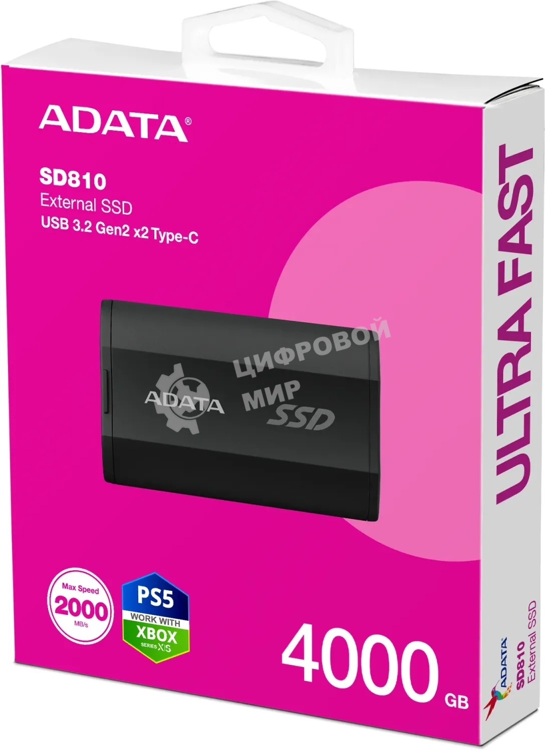 Внешний SSD ADATA SD810, 4TB, USB 3.2 Gen 2x2 Type-C, R/W 2000/2000, черный