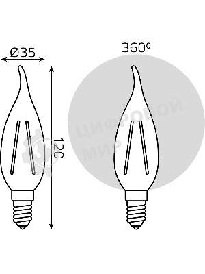 Лампа светодиодная филаментная Gauss Filament 11Вт цок.:E14 свеча 220B св.свеч.бел.нейт. CF35 (упак.:10шт)