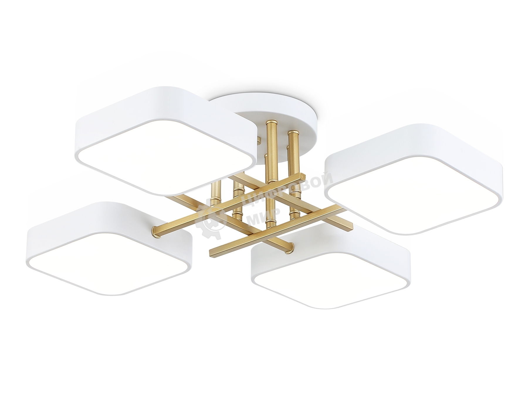 Люстра светодиодная на штанге Ambrella light FL516341/4 WH/GD белый/золото 72W 3000-6000K 550*550*150 (без ПДУ)