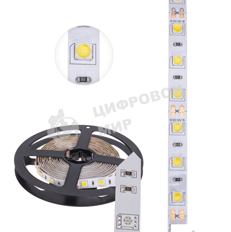 Лента светодиодная 3 м 12 В 5050 4000 К IP23 60 LED/м для БП с клеммами LAMPER
