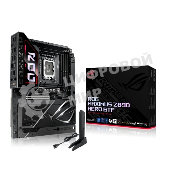 Материнская плата ASUS ROG MAXIMUS Z890 HERO BTF, LGA1851, Intel Z890, 4xDDR5, 4xSATA, 6xM.2, 1xPCIe 5.0 x16, 1xPCIe 4.0 x4, 1xPCIe x1, 1xHDMI, 2xUSB-C (Thunderbolt 4), 1xUSB-C 3.2 Gen 2, 4xUSB-A 3.2 Gen 2, 4xUSB-A 3.2 Gen 1, 2x2.5Gb LAN, Wi-Fi 7, Bluetoo