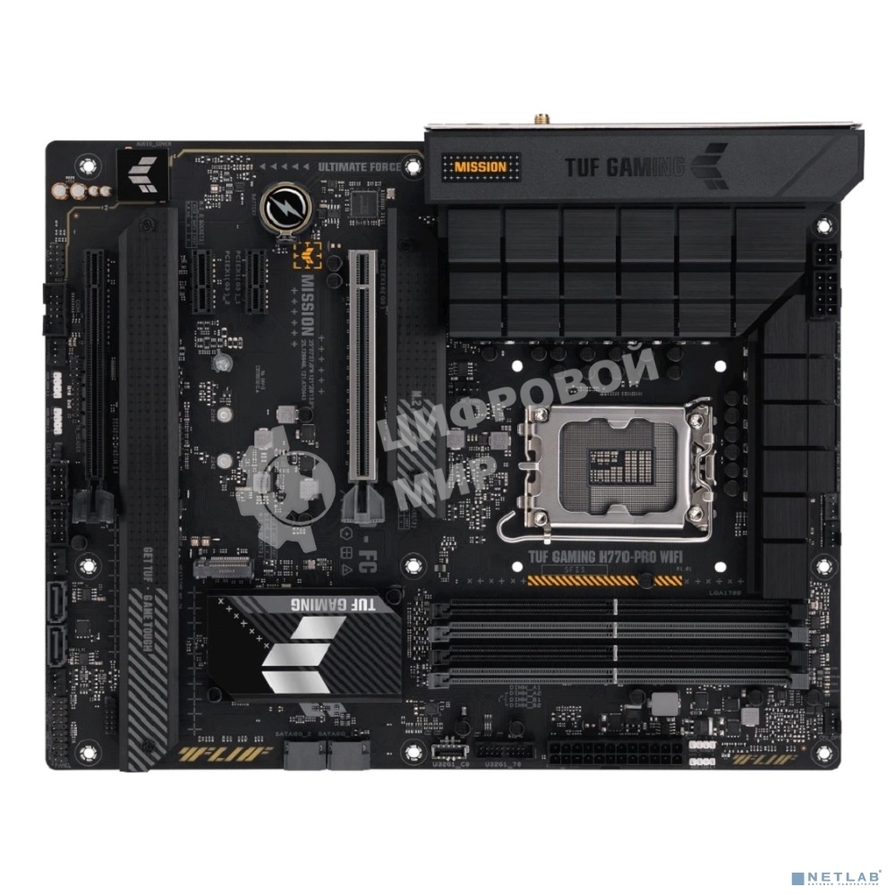 Материнская плата ASUS TUF GAMING H770-PRO WIFI, LGA 1700, Intel H770, 4xDDR5, 4xSATA, 4xM.2, 1xPCIe 5.0 x16, 1xPCIe 4.0 x4, 2xUSB-A 3.2 Gen 2, 4xUSB-A 3.2 Gen 1, 1xUSB-C 3.2 Gen 2x2, 1x2.5Gb LAN, 5x3.5 мм, 7.1, Standard-ATX