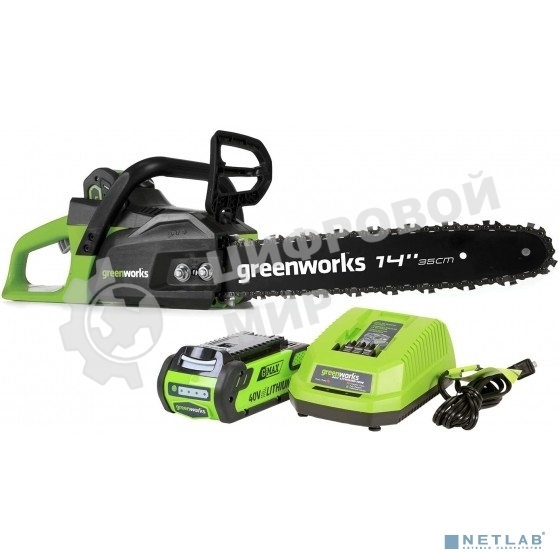 Цепная пила аккумуляторная (2005707UA) GreenWorks GD40CS15, 40V, 35 см, бесщеточная, 1,5 КВТ, с АКБ 2АЧ и ЗУ