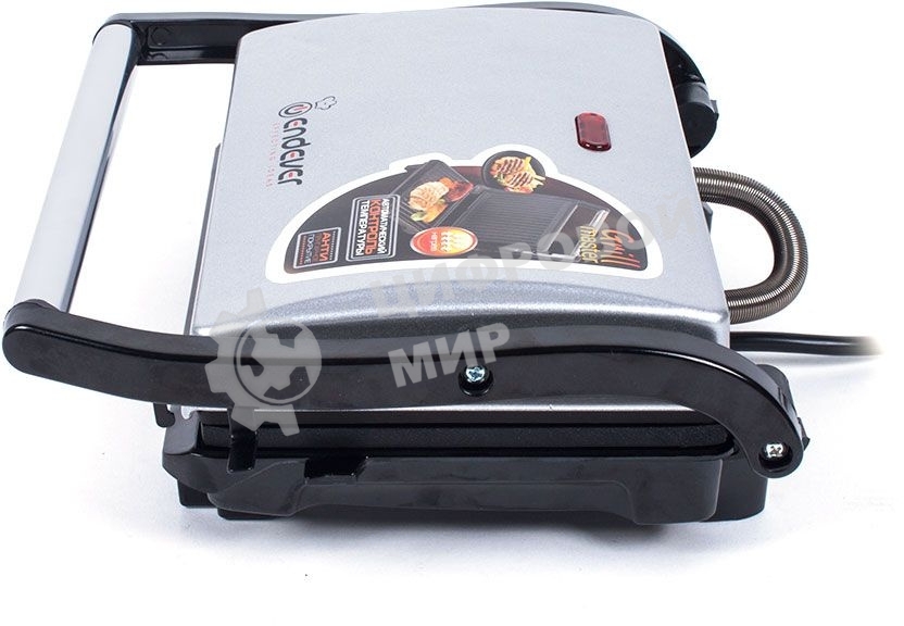 Гриль электрический Endever Grillmaster 115, 1500 Вт, авто терморегулятор, антипригарное покрытие, индикатор нагрева, серебристый/черный