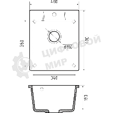 Мойка GRANFEST URBAN 240 1-чаша 400x490мм, монтаж: врезной, материал: кварц, черный