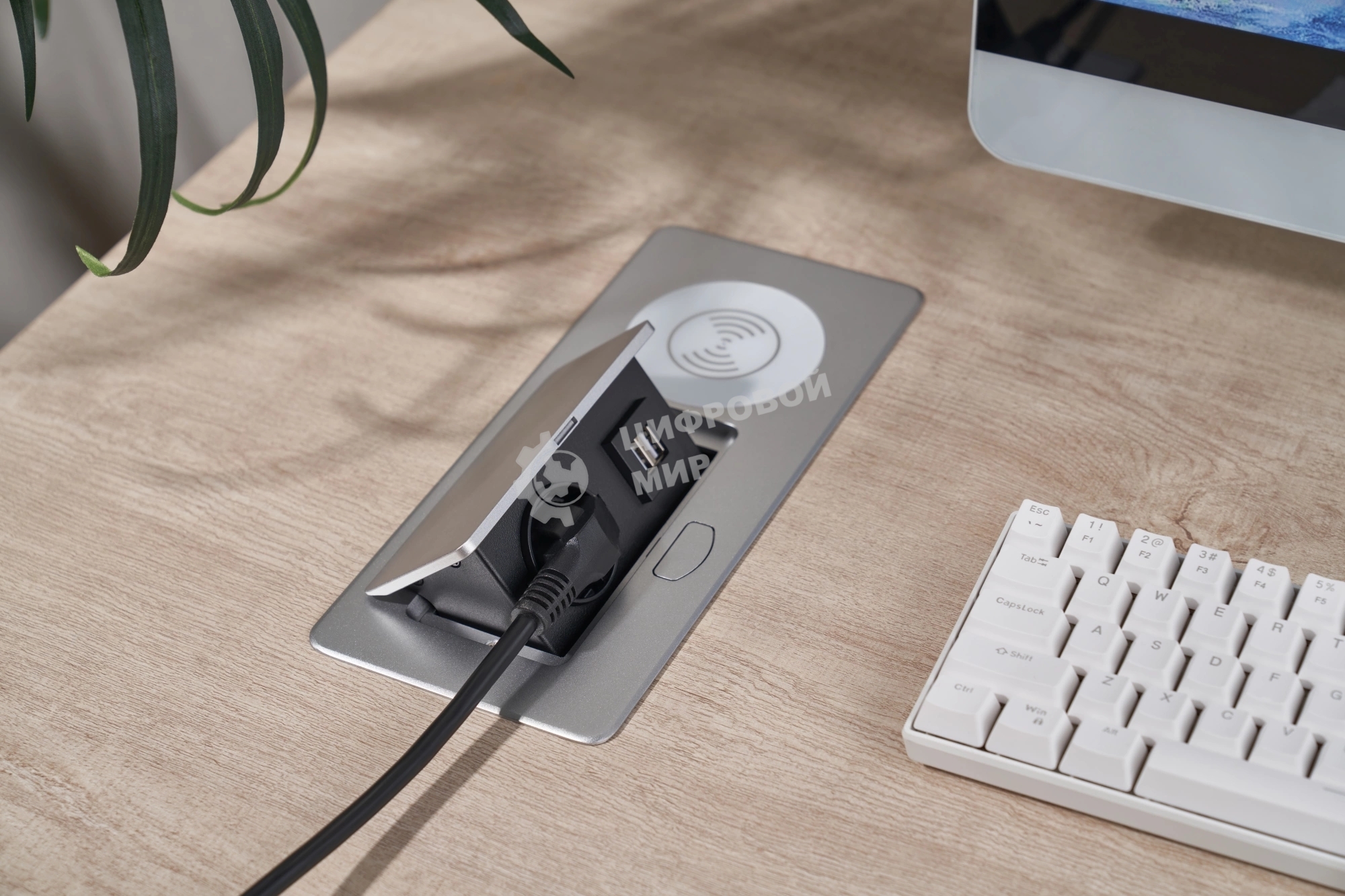 Розетка Cactus CS-SOCKET-USBA-WLESS для столешницы серебристый