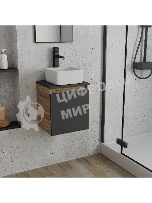 Тумба Bau Dream Blackwood 35 с ящиком, графит, раковина BAU Mini 24х24, смеситель для раковины высокий Hotel Black, черный