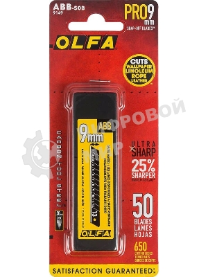 Штукатурно -малярный инструмент Лезвия OLFA сегментированные BLACK MAX, 9х80х0,38мм, 13 сегментов, 50шт OL-ABB-50B