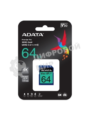 Флеш карта SD ADATA 64Gb ADATA Premier Pro SDXC Class 10 UHS-I U3 V30S 95/60 MB/s
