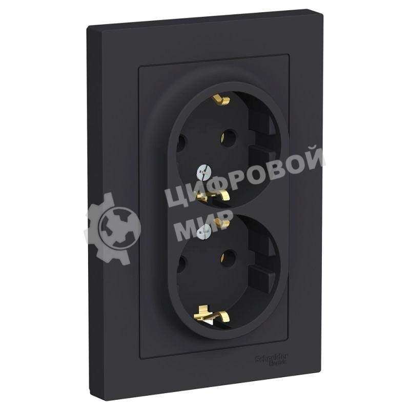 Розетка 2-м AtlasDesign с заземл. 16А в сборе карбон SchE ATN001024